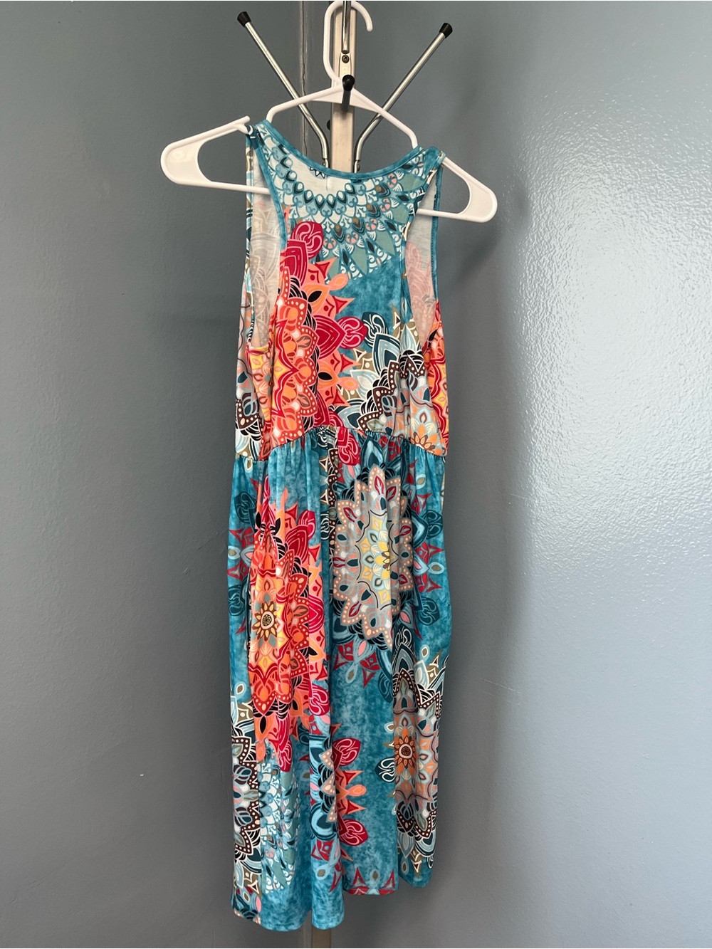 Bright Turquoise Floral Mandala Sleeveless Dress - Picture 6 of 6